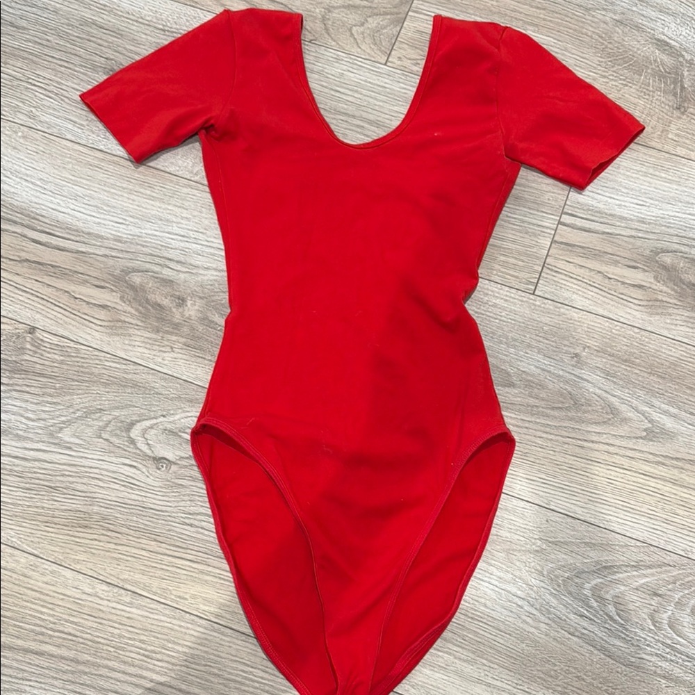 American Apparel Red Bodysuit Scoop Neck Short Sleeve